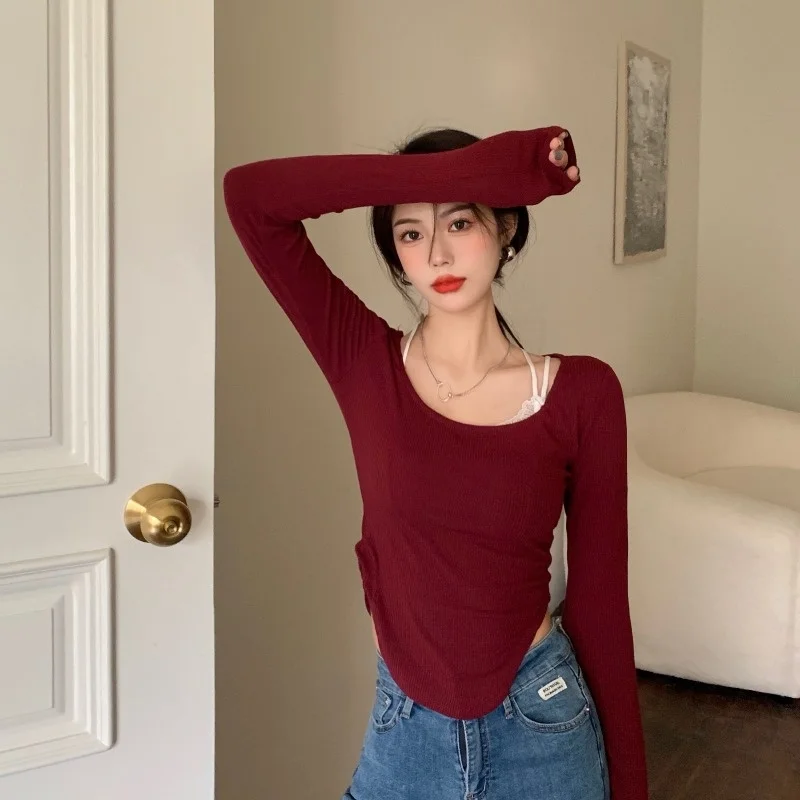 Sleeve T-shirt Slim Bottomed Shirt Long Sleeve Top Women's Early Autumn Tight Pure Desire New Wine Small Shirt T-shirt
Sleeve T-shirt Slim Bottomed Shirt Long Sleeve Top Women's Early Autumn Tight Pure Desire New Wine Small Shirt T-shirt