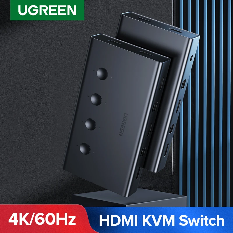 

UGREEN HDMI Switch KVM Switch for Xiaomi Mi Box 4 In 1 Out 4 PCs Sharing Printer Keyboard Mouse 4 Ports 4K/60Hz HDMI KVM Switch