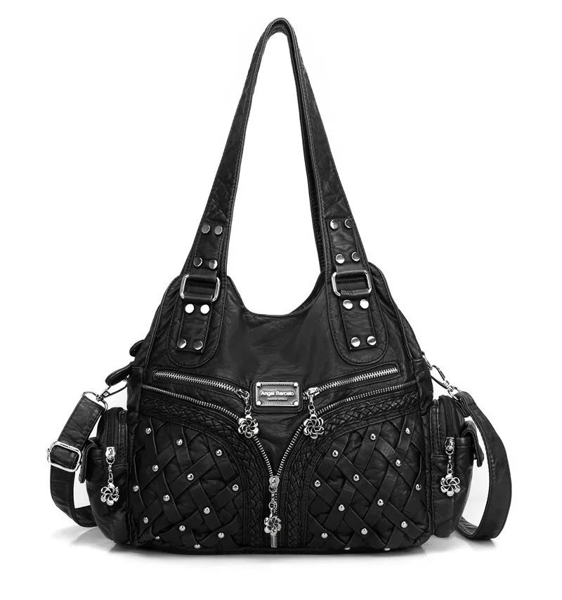 

Angel kiss Brand Women Rivet Decorated Fashion Handbag in Soft Eco-friendly Washed Material with Roomy Structure