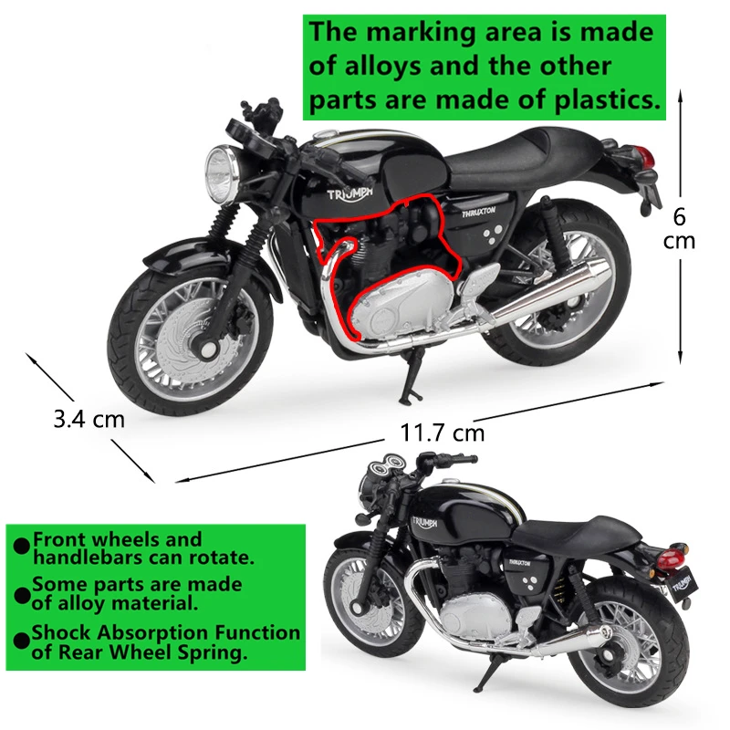 WELLY 1:18 TRIUMPH Thruxton 1200 Diecast Alloy Motorcycle Model Toy For Children Birthday Gift Toys Collection
WELLY 1:18 TRIUMPH Thruxton 1200 Diecast Alloy Motorcycle Model Toy For Children Birthday Gift Toys Collection