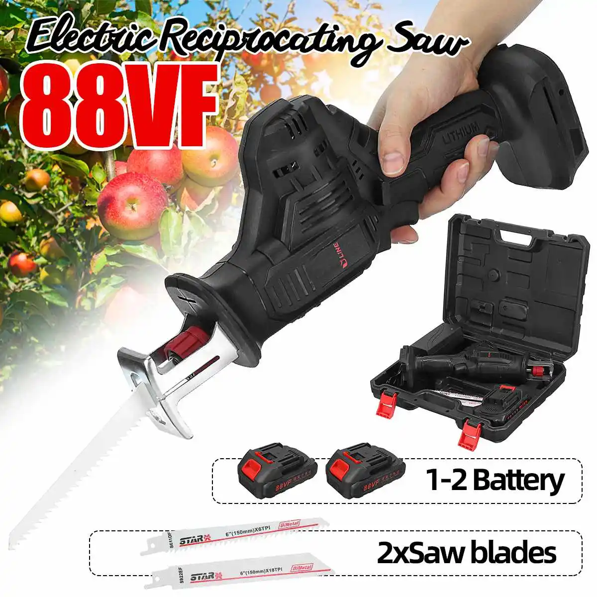 88V Cordless Reciprocating Saw Variable Speed Electric Saw Metal Wood Cutting Reciprocating Saw Power Tool With 2Pcs Battery
88V Cordless Reciprocating Saw Variable Speed Electric Saw Metal Wood Cutting Reciprocating Saw Power Tool With 2Pcs Battery