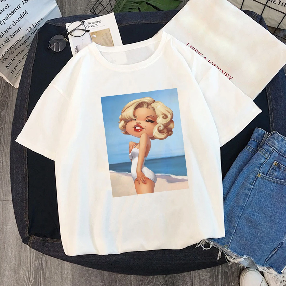 Summer Marilyn Monroe Fun Fashion Printed T Shirt Spoof Personality Harajuku Funny Casual Thin British Style Tops Women Clothing
Summer Marilyn Monroe Fun Fashion Printed T Shirt Spoof Personality Harajuku Funny Casual Thin British Style Tops Women Clothing