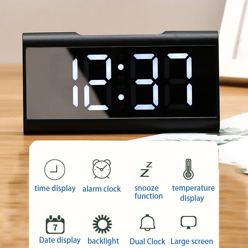 Alarm Clock Large Display Mirror Power Off Memory Function Led Curved Screen Digital Electronic Alarm Clocks Reloj Despertador
Alarm Clock Large Display Mirror Power Off Memory Function Led Curved Screen Digital Electronic Alarm Clocks Reloj Despertador