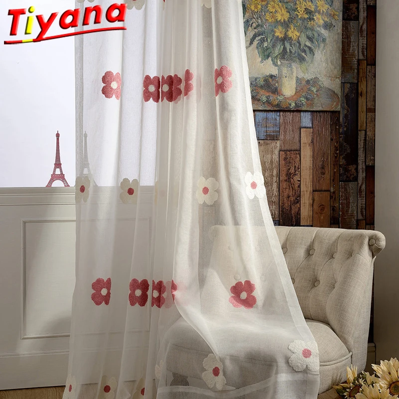 Cute Pink Flowers Embroidered Tulle Curtains for Living Room Blue Flowers Eembroidery White Sheer Tulle for Balcony X-HM433#30 
Cute Pink Flowers Embroidered Tulle Curtains for Living Room Blue Flowers Eembroidery White Sheer Tulle for Balcony X-HM433#30