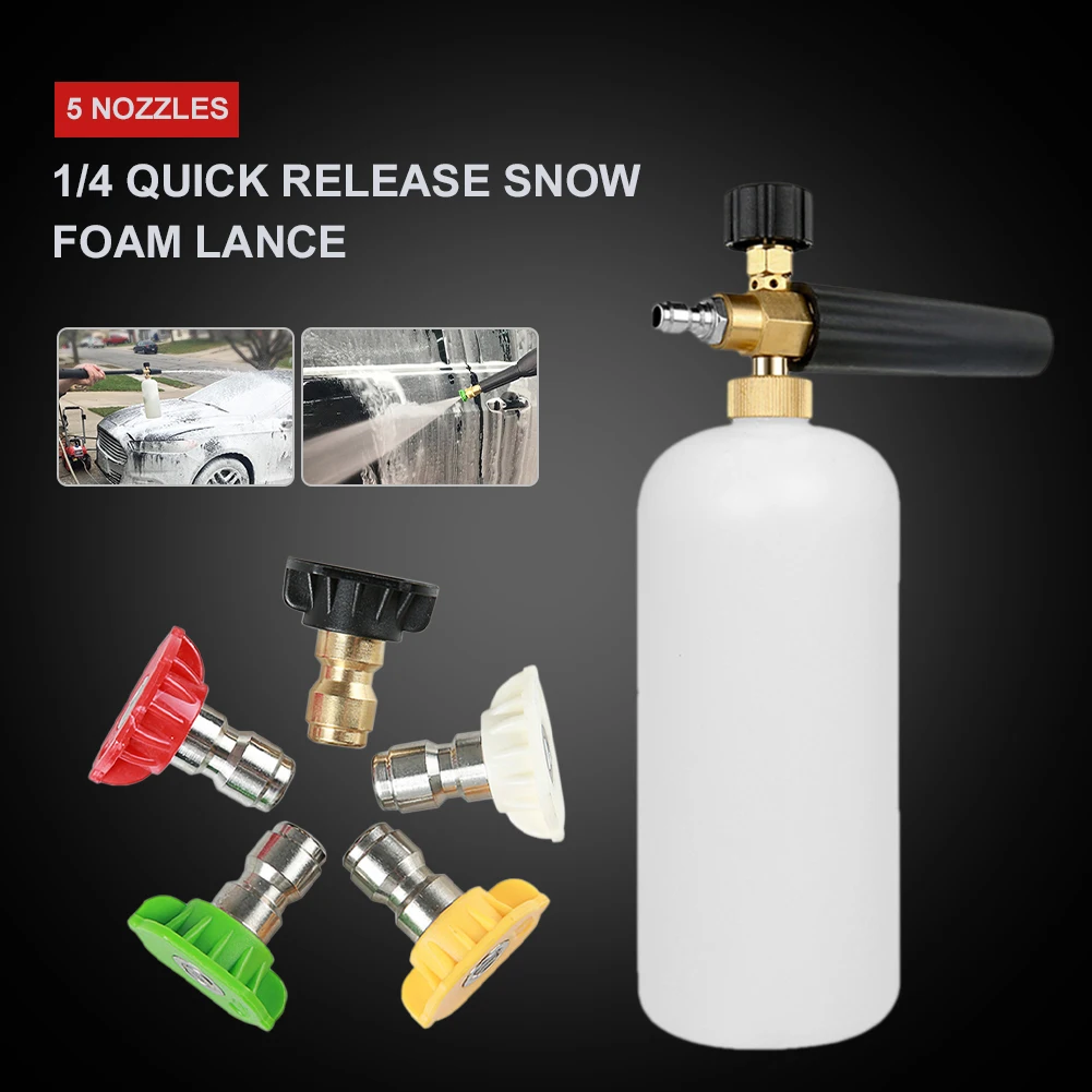Pressure Washer Foam Cannon Snow Foam Lance with 1/4" Quick Connector Adjustable High Pressure Car Washer Soap Foamer 5 Nozzles
Pressure Washer Foam Cannon Snow Foam Lance with 1/4" Quick Connector Adjustable High Pressure Car Washer Soap Foamer 5 Nozzles