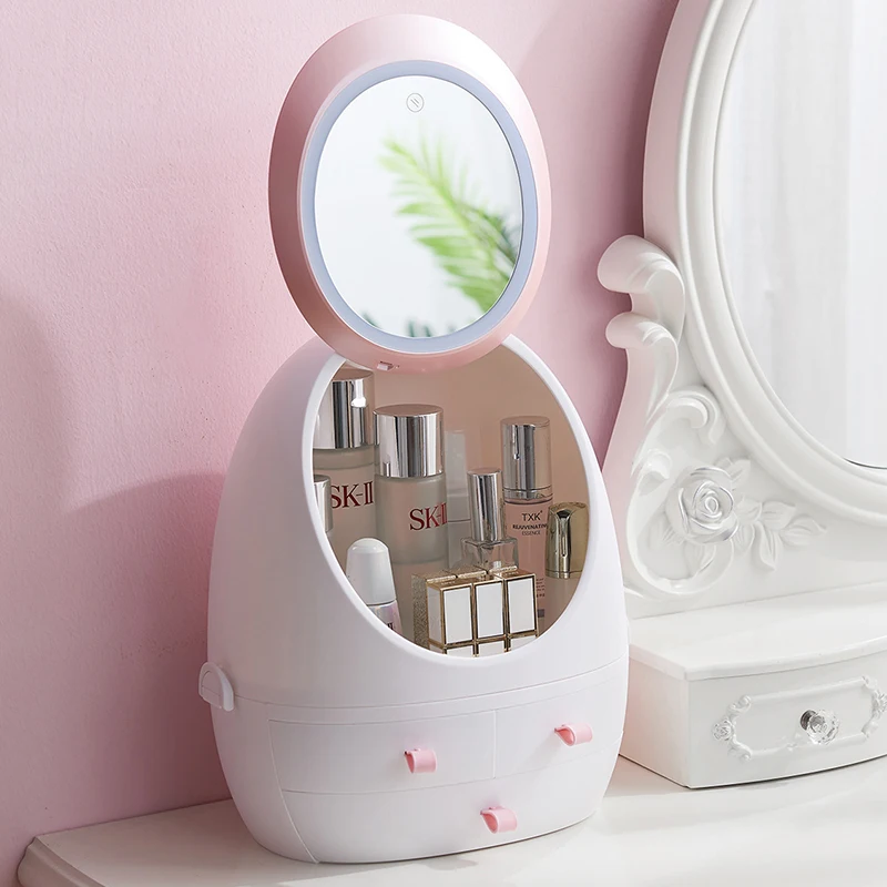 LED Light Fill Light Makeup Storage Box with Mirror Large Capacity Egg-shaped Makeup Box Desktop Dust-proof Storage Drawer
LED Light Fill Light Makeup Storage Box with Mirror Large Capacity Egg-shaped Makeup Box Desktop Dust-proof Storage Drawer