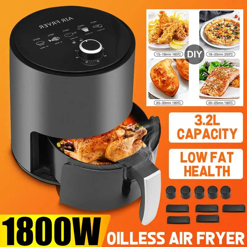 1800W 3.2L Electric Air Fryer Oven Home Cooking 360 Degree Baking Deep Fryer Cooker Without Oil French Fries Pizza Chicken Fryer
1800W 3.2L Electric Air Fryer Oven Home Cooking 360 Degree Baking Deep Fryer Cooker Without Oil French Fries Pizza Chicken Fryer
