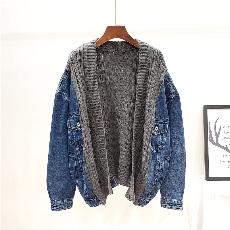 2020 Spring and Autumn New Loose Sweater Splicing Denim Jacket Women Full Short Knitted Cardigan
2020 Spring and Autumn New Loose Sweater Splicing Denim Jacket Women Full Short Knitted Cardigan