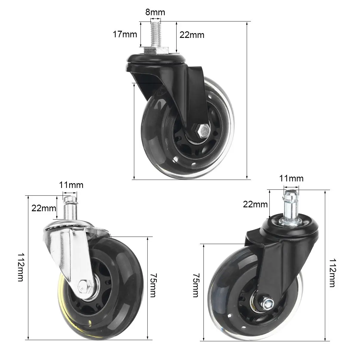 5PCS Casters Chair wheels 3 Inch Universal Mute Swivel Rollers Office Chair Caster Wheels Replacement Furniture Hardware
5PCS Casters Chair wheels 3 Inch Universal Mute Swivel Rollers Office Chair Caster Wheels Replacement Furniture Hardware