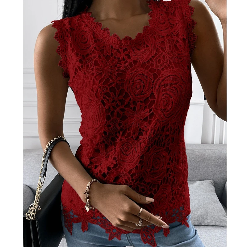 WEPBEL Solid Color Lace Vest Women's Casual Vest Summer Fashion Sleeveless O-Neck Slim Fit Pullover Vest
WEPBEL Solid Color Lace Vest Women's Casual Vest Summer Fashion Sleeveless O-Neck Slim Fit Pullover Vest