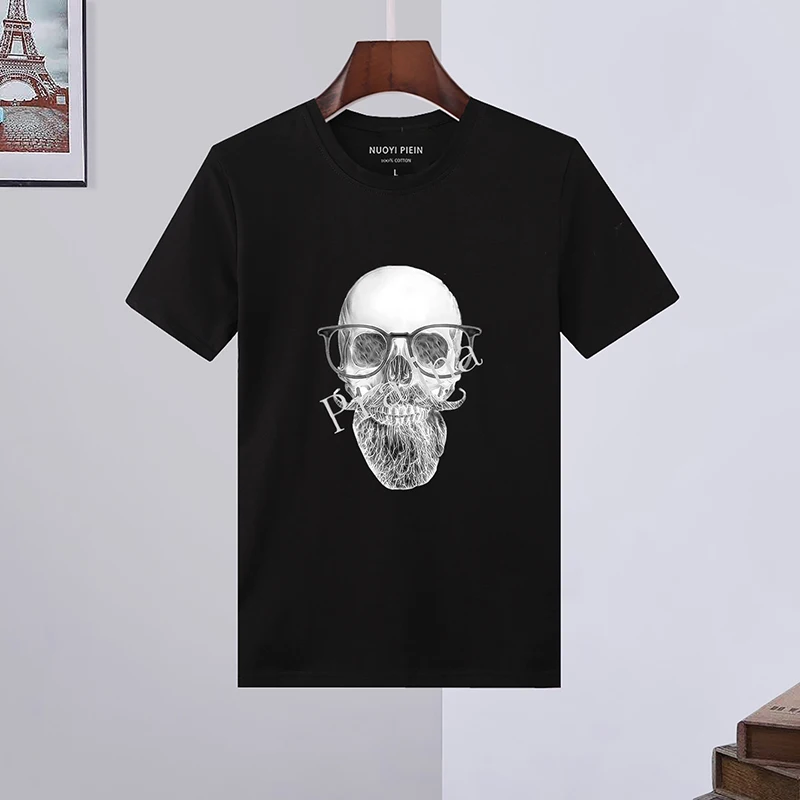 

Мужская футболка с принтом черепа, короткая рубашка из 100 хлопка, брендовая дизайнерская мужская уличная футболка в стиле хип-хоп с круглым ...