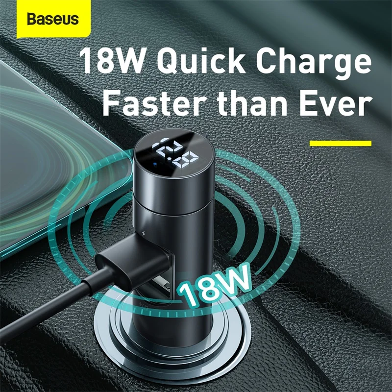 Фото Baseus 18 Вт автомобильный аудио приемник fm-передатчик USB быстрое зарядное