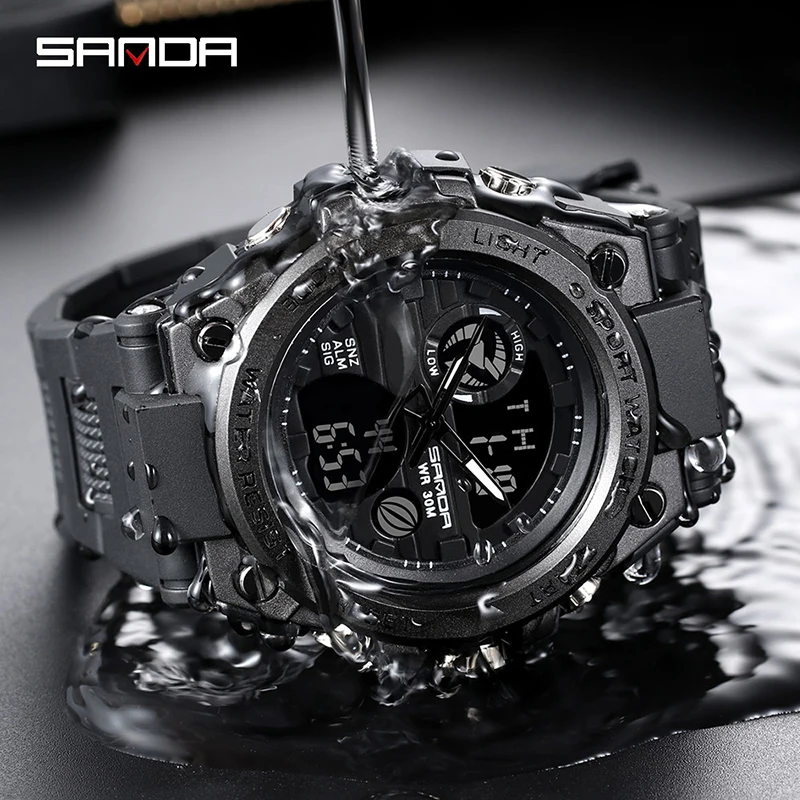 

NEW SANDA Brand Military Sports Watches G Style Shock Dual Display Male Clock Hours Waterproof Army Watch Men Relogio Masculino