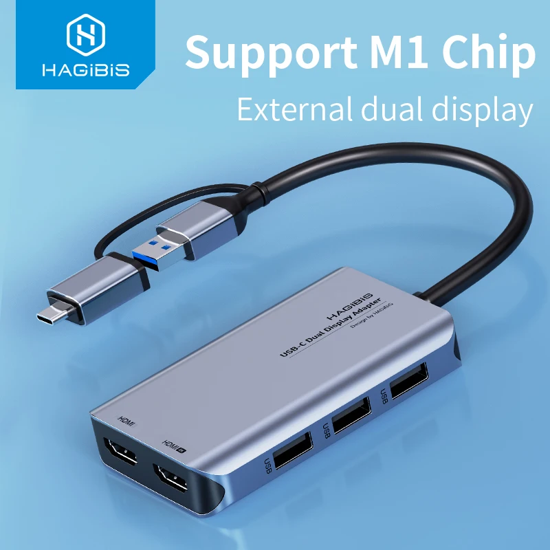 Хагбис USB C/USB 3 0 на Двойной HDMI совместимый адаптер для M1 MacBook Pro/Air usb-хаб 4K двойной