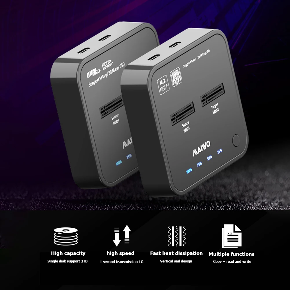 MAIWO USB 3.1 Type C to M.2 Dual Bay External Hard Drive Docking Station with Offline Clone for M2 SSD Supports 2TB HDD Holder
MAIWO USB 3.1 Type C to M.2 Dual Bay External Hard Drive Docking Station with Offline Clone for M2 SSD Supports 2TB HDD Holder