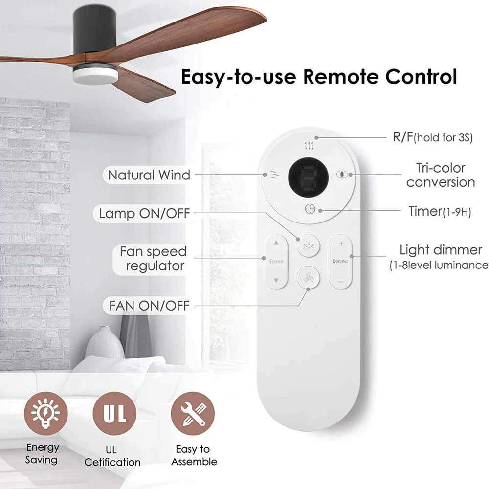 52" Flush Mount Modern Ceiling Fans with Lights and Remote Control, 6 Speed Solid Wood Blades Indoor Ceiling Fan for Living Room 
52" Flush Mount Modern Ceiling Fans with Lights and Remote Control, 6 Speed Solid Wood Blades Indoor Ceiling Fan for Living Room