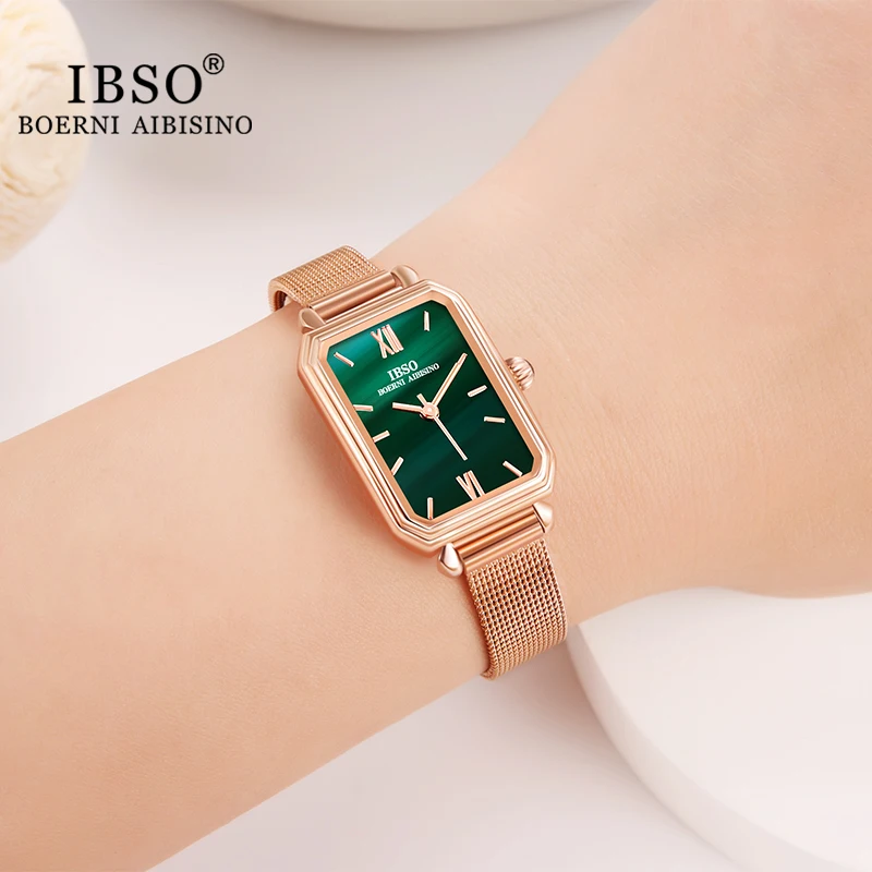 IBSO Women Luxury Fashion Green Gold Quartz Watches Elegant Rectangle Stainless Steel Mesh Strap Ladies Wristwatch Female Clock
IBSO Women Luxury Fashion Green Gold Quartz Watches Elegant Rectangle Stainless Steel Mesh Strap Ladies Wristwatch Female Clock