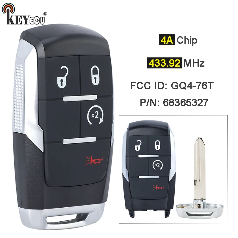 KEYECU 433.92MHz 4A Chip FCC ID: GQ4-76T 68365327AB / AC / AD / AA Smart Remote Key Fob RAM 2500 3500 4500 5500 2019 2020 2021
KEYECU 433.92MHz 4A Chip FCC ID: GQ4-76T 68365327AB / AC / AD / AA Smart Remote Key Fob RAM 2500 3500 4500 5500 2019 2020 2021