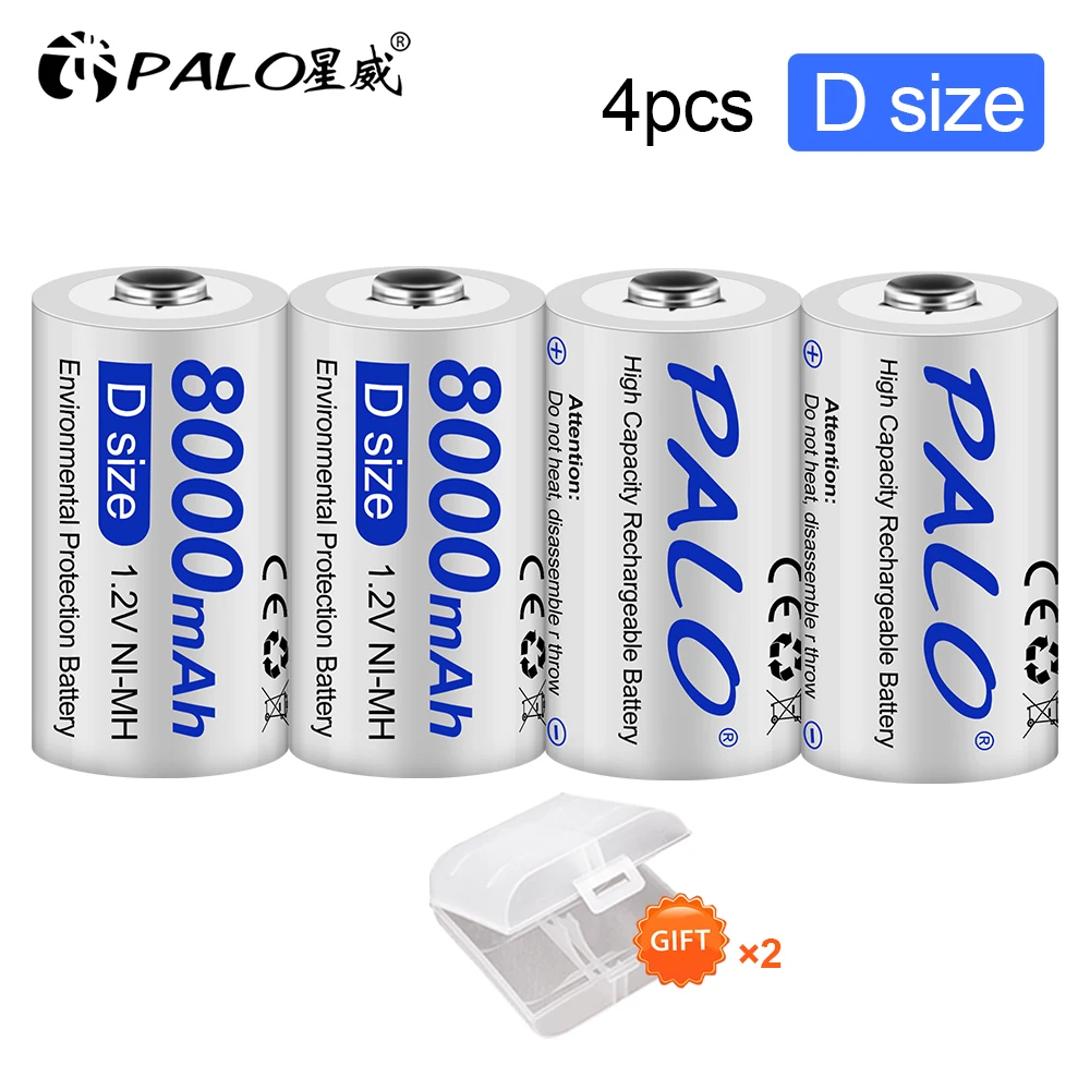 PALO 1.2V 8000mAh D Type Rechargeable Battery R20 NIMH D Size Batteries Battery for Toy Instruments Camera Microphone Gas Cooker
PALO 1.2V 8000mAh D Type Rechargeable Battery R20 NIMH D Size Batteries Battery for Toy Instruments Camera Microphone Gas Cooker