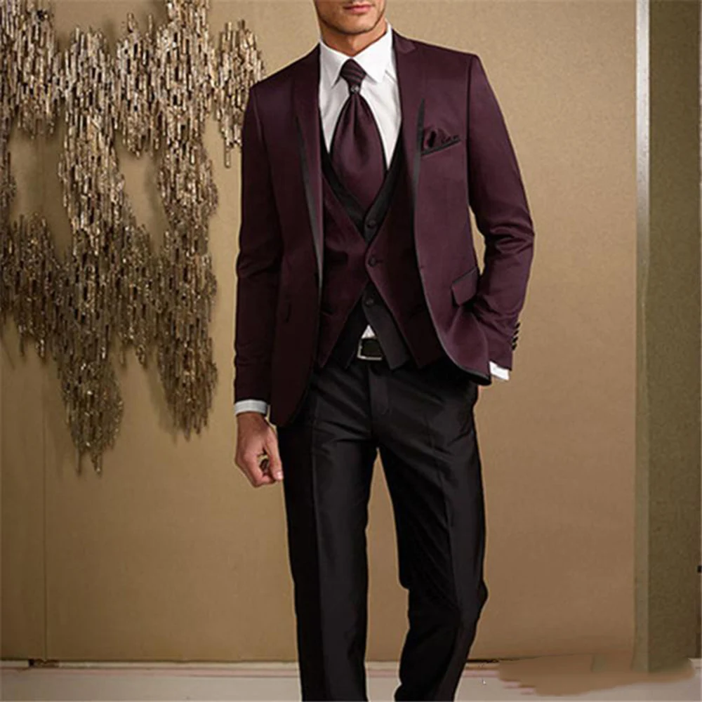 

Men's splicing color one-click groom tuxedo peak lapel men's suit wedding/prom/dinner best man suit jacket (jacket + pants + ves