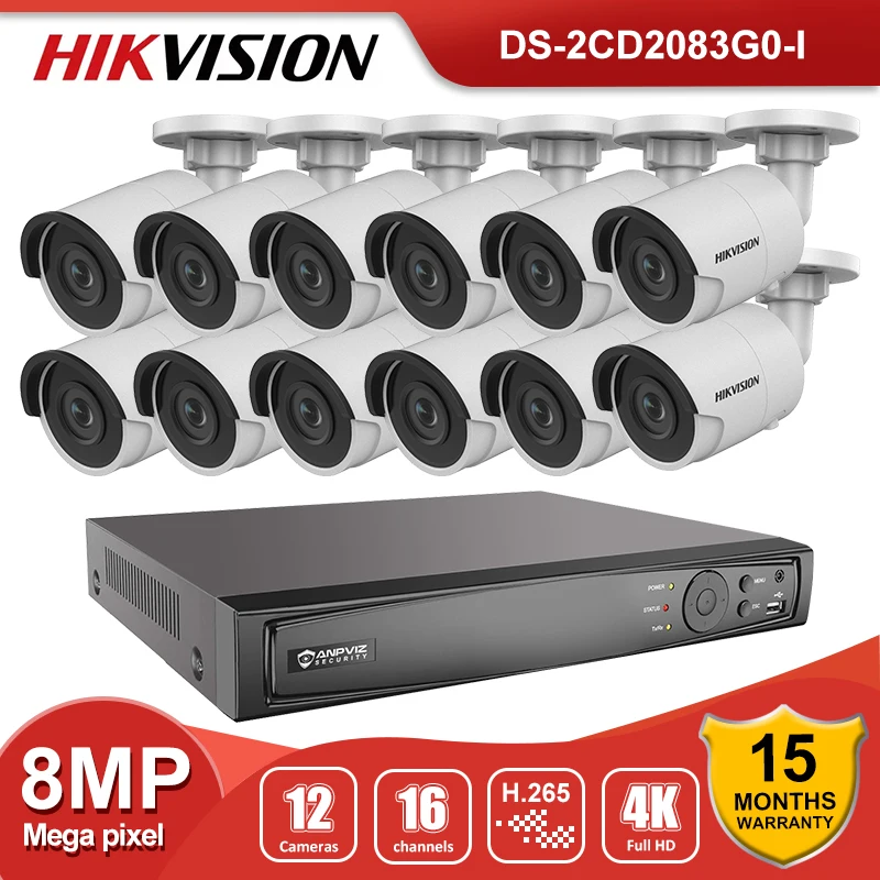 Hikvision 16-канальная система видеонаблюдения с 4K камерами POE NVR 8-мегапиксельная