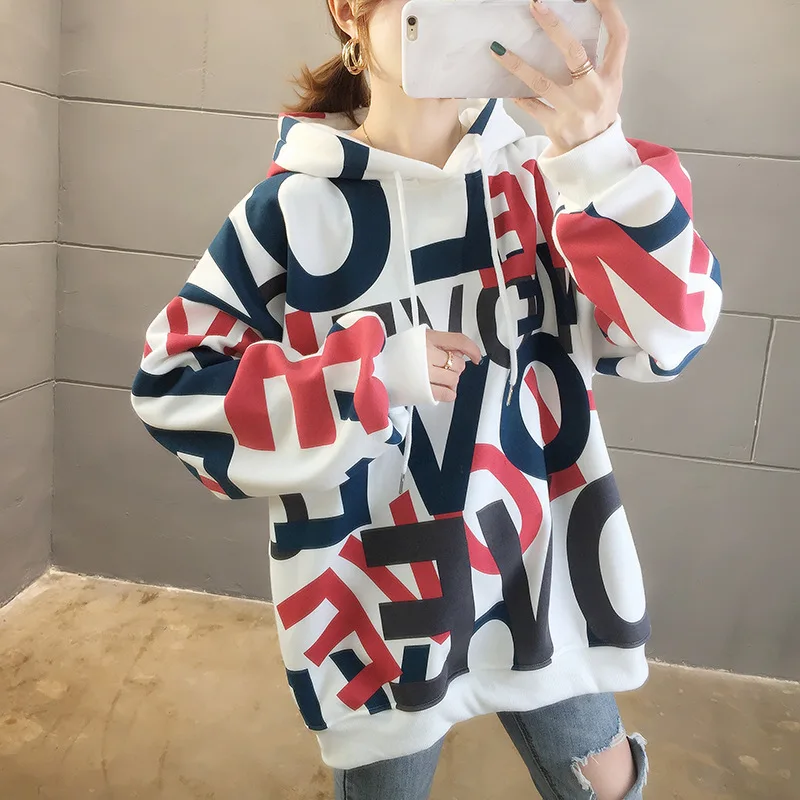 Autumn and winter sweater women's tide Europe and America plus velvet padded hooded loose medium and long large women's tops
Autumn and winter sweater women's tide Europe and America plus velvet padded hooded loose medium and long large women's tops