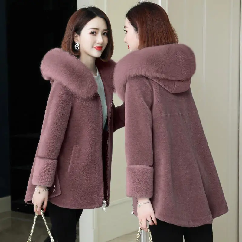 Новое зимнее пальто с имитацией овечьей шерсти Женское искусственным лисьим