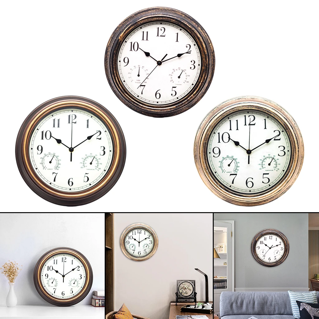 12 Inch Indoor Wall Clock with Thermometer & Hygrometer Combo, Silent Non-Ticking Battery Operated Clock for Home, Living Room
12 Inch Indoor Wall Clock with Thermometer & Hygrometer Combo, Silent Non-Ticking Battery Operated Clock for Home, Living Room