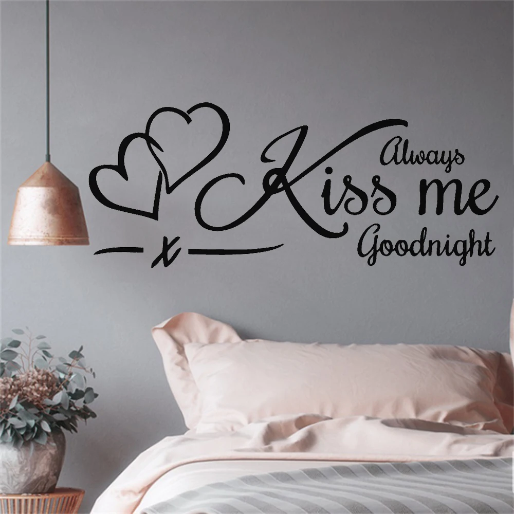 

Романтический наклейки-цитаты на стену для всегда «Kiss Me» («Поцелуй меня Спокойной ночи Спальня украшения дома с арт Сердца Декор виниловые наклейки на стену Y564