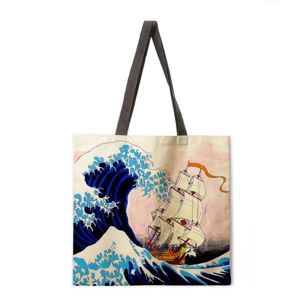 Reusable shopping bag Kanagawa Surfing Ladies Fashion Beach Bag Shoulder Bag Linen Fabric Tote Bag
Reusable shopping bag Kanagawa Surfing Ladies Fashion Beach Bag Shoulder Bag Linen Fabric Tote Bag