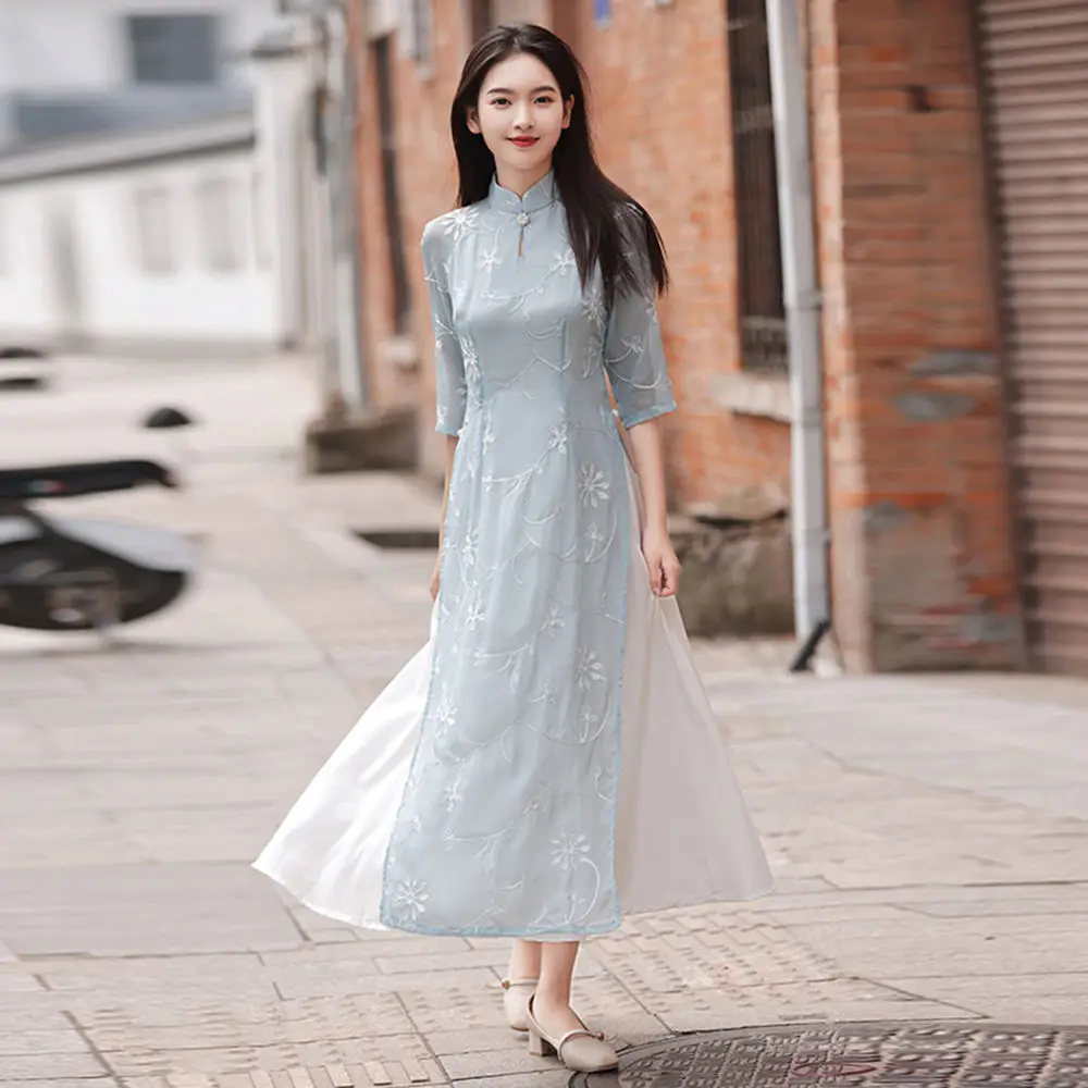 Традиционное Простое Элегантное платье Ципао в китайском стиле ретро