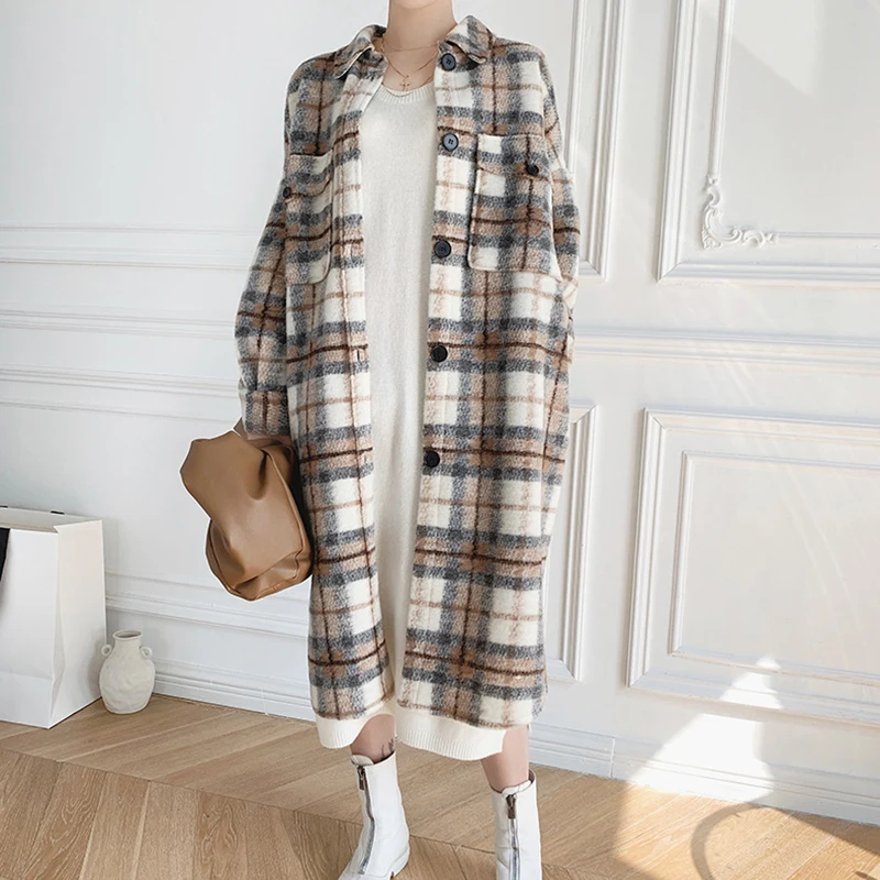 Coat Female Winter Woolen 2021 New Checkered Shirt Collar Loose Long Wool Fabric Lapel Single-Breasted Fashion Women Jacket Y68
Coat Female Winter Woolen 2021 New Checkered Shirt Collar Loose Long Wool Fabric Lapel Single-Breasted Fashion Women Jacket Y68