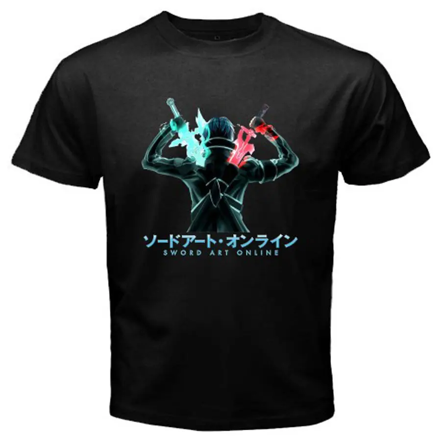 Новая Черная футболка с героями аниме Sao Sword Art Online * Kirito модные летние футболки из