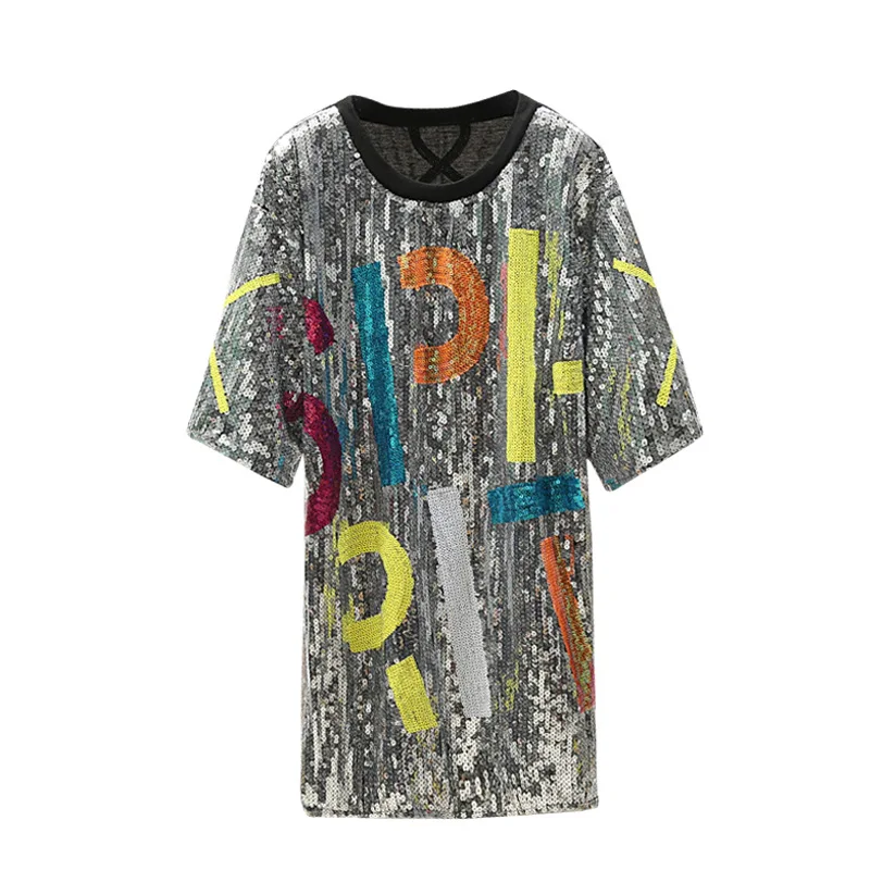Women's European-Style Sequined Short-Sleeved T-shirt New Summer Korean Loose O Neck Mid-Length Fashion Polyester Casual Letter
Women's European-Style Sequined Short-Sleeved T-shirt New Summer Korean Loose O Neck Mid-Length Fashion Polyester Casual Letter