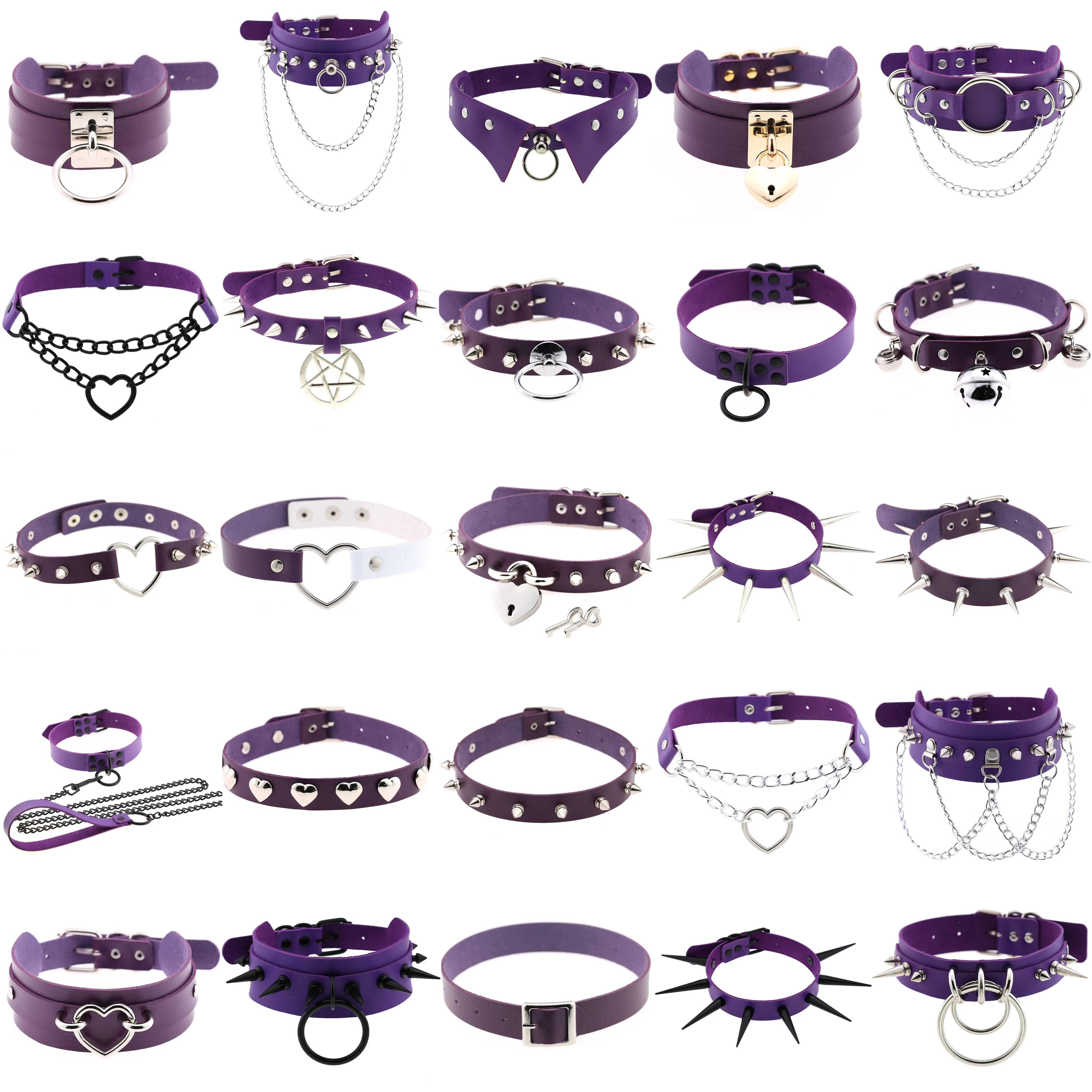 Punk Gothic purple Pu Leather Heart Cross Round Choker chains Necklaces For Women Spike Rivet neck goh Jewelry Collar pendant 
Punk Gothic purple Pu Leather Heart Cross Round Choker chains Necklaces For Women Spike Rivet neck goh Jewelry Collar pendant
