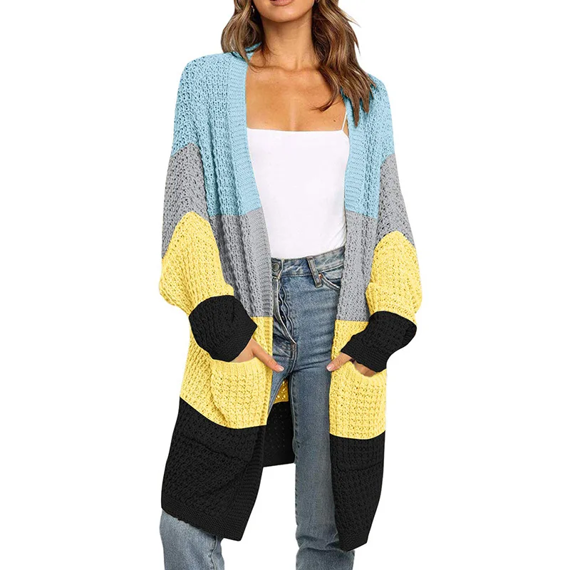 Winter Clothes Women Cardigan Sweater Lantern Sleeve Splicing Pocket Long Sweater Knitted Fashion Casual Europe America Tops
Winter Clothes Women Cardigan Sweater Lantern Sleeve Splicing Pocket Long Sweater Knitted Fashion Casual Europe America Tops