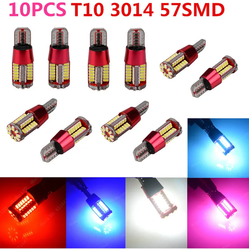 10PCS X New Car LED Light T10 Canbus 57 SMD 3014 LED W5W no error 57SMD Error Free 194 168 parking Light red yellow ice blue 12V 
10PCS X New Car LED Light T10 Canbus 57 SMD 3014 LED W5W no error 57SMD Error Free 194 168 parking Light red yellow ice blue 12V