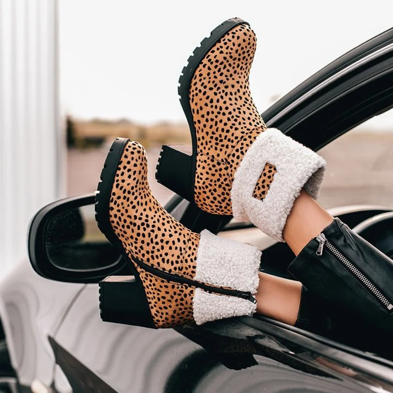 2021 New Leopard High Heels Ankle Boots Black Square Chunky Heels Martin Boots Female Winter Keep Warm Cotton Shoes Botas Mujer
2021 New Leopard High Heels Ankle Boots Black Square Chunky Heels Martin Boots Female Winter Keep Warm Cotton Shoes Botas Mujer