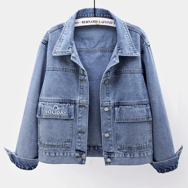 2022 Spring Autumn Vintage Blue Short Denim Jacket Coat Women Outerwear Korean Letter Embroidery Big Pocket Jeans Jacket Female
2022 Spring Autumn Vintage Blue Short Denim Jacket Coat Women Outerwear Korean Letter Embroidery Big Pocket Jeans Jacket Female