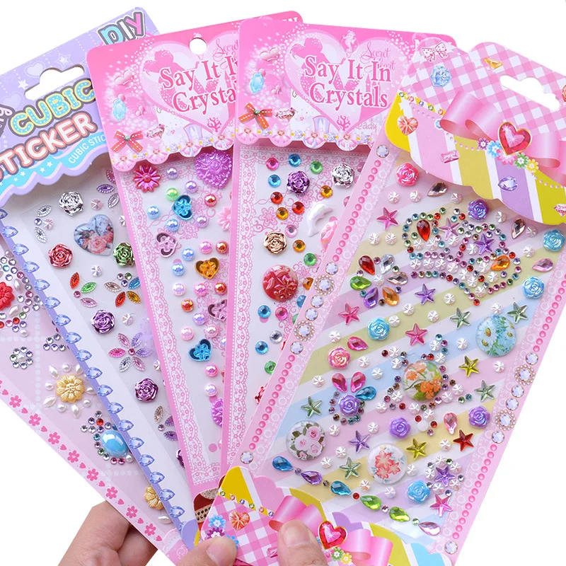 

Children's color diamond and gemstone cartoon stickers princess Girl hand decorated sticky diamond stickers stereoscopic flash
