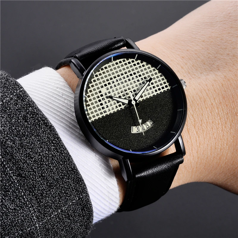 Часы Relogio 2020 мужские с круглым циферблатом и кожаным ремешком | Наручные часы