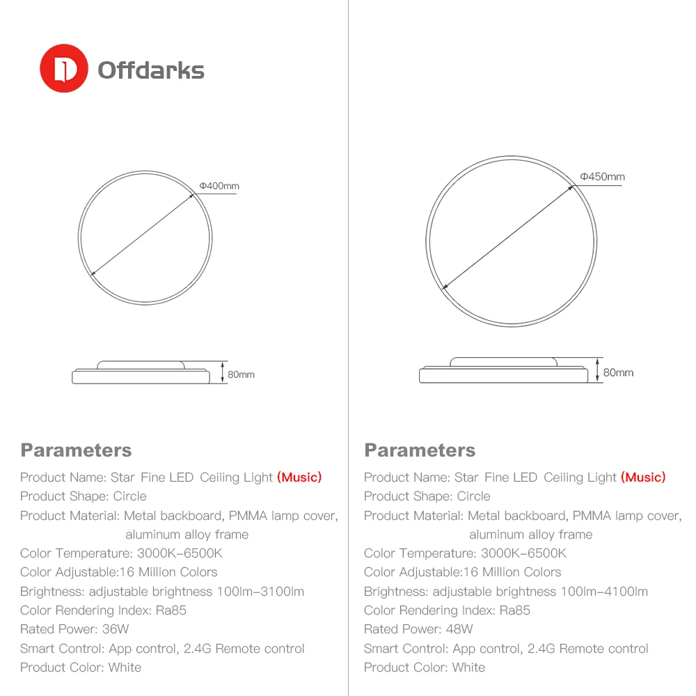 OFFDARKS Smart LED Ceiling Lamp 36W / 48W RGB Dimming APP Control Surface Mount Ceiling Light Bluetooth Speaker
OFFDARKS Smart LED Ceiling Lamp 36W / 48W RGB Dimming APP Control Surface Mount Ceiling Light Bluetooth Speaker