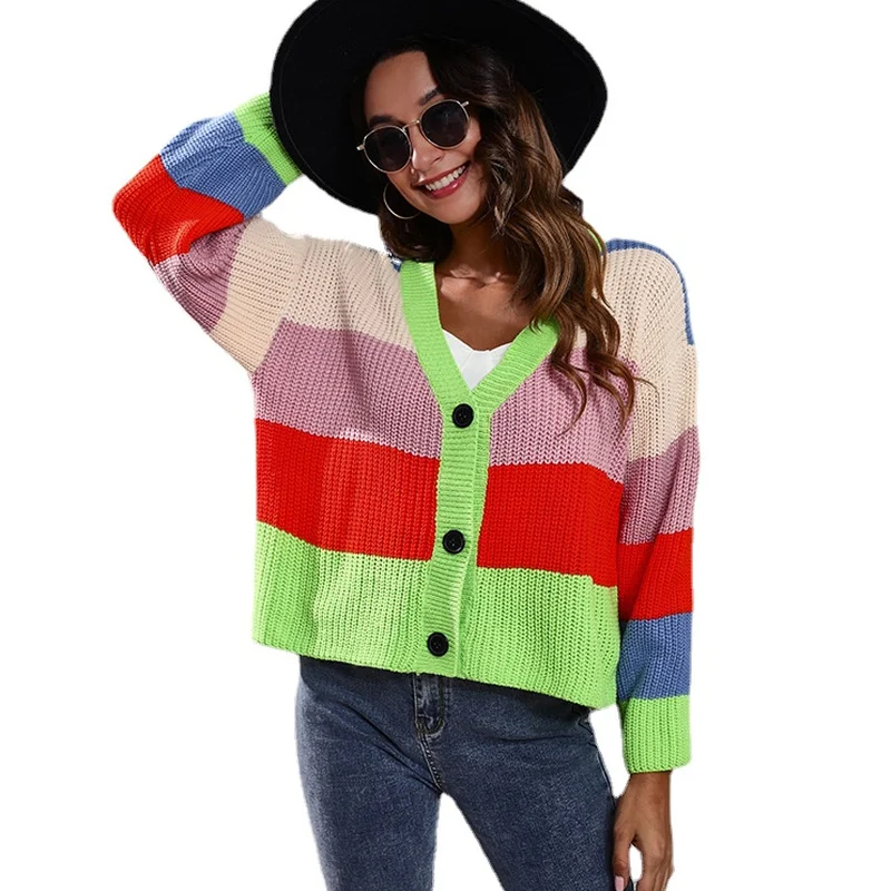 Fashion Knitted Cardigan Sweater Women Striped Patchwork Single Breasted Coat V Neck Long Sleeve Knitwear Female Loose Outwear
Fashion Knitted Cardigan Sweater Women Striped Patchwork Single Breasted Coat V Neck Long Sleeve Knitwear Female Loose Outwear
