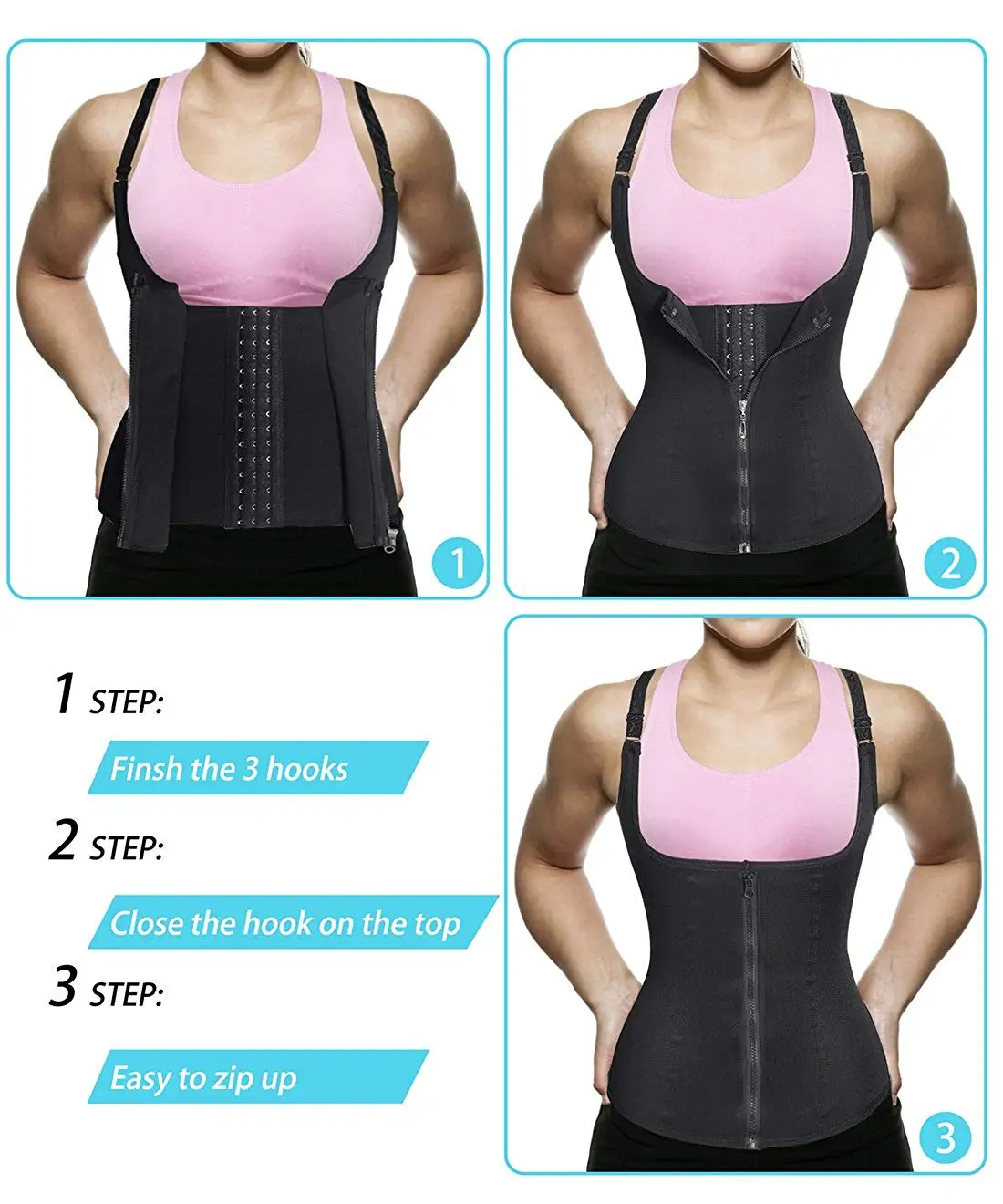 Hispaloma Women Waist Trainer Corset Zipper Vest Body Shaper Cincher Tank Top with Adjustable Straps Tummy Tops | Женская одежда