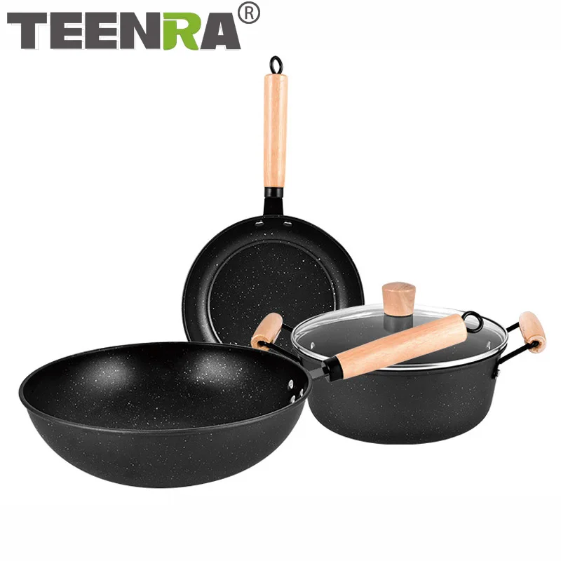 TEENRA 4Pcs Cookware Set Non-stick Steak Frying Pan Thickened Egg Ham Skillet Wok Wooden Handle Soup Pot Kitchen Cooking Tools
TEENRA 4Pcs Cookware Set Non-stick Steak Frying Pan Thickened Egg Ham Skillet Wok Wooden Handle Soup Pot Kitchen Cooking Tools
