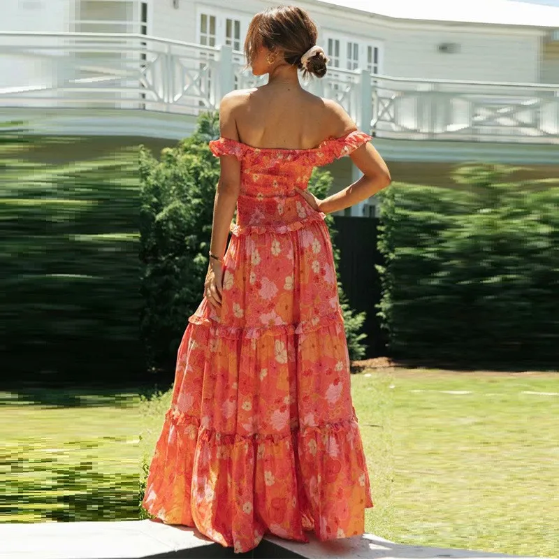Bohemian 2021 Print Women Dress Elegant Sexy Slash Neck Off Shoulder Ruffles Maxi Dresses 
Bohemian 2021 Print Women Dress Elegant Sexy Slash Neck Off Shoulder Ruffles Maxi Dresses