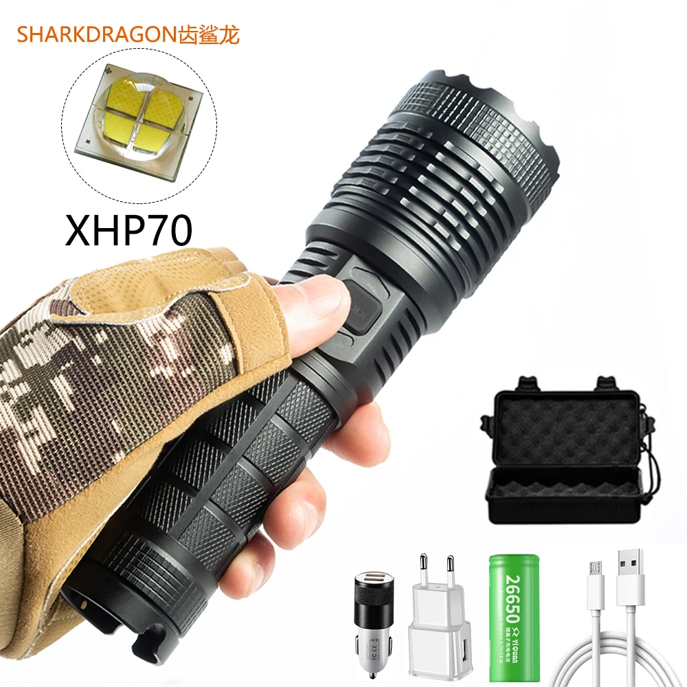 

Суперъяркий светодиодный фонарик XHP70, тактический уличный водонепроницаемый фонарь с зарядкой от USB и зумом для кемпинга и охоты, 8000 Люмен