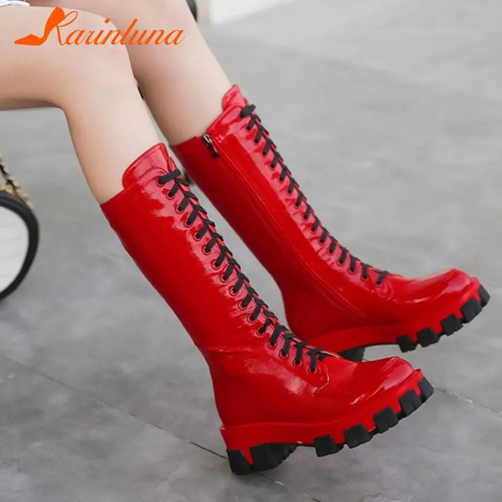Karinluna Spring Autumn Fashion INS Hot Female Zipper Boots Cross-Tied Round Toe Platform Mid-Calf Square Heels Boots Women
Karinluna Spring Autumn Fashion INS Hot Female Zipper Boots Cross-Tied Round Toe Platform Mid-Calf Square Heels Boots Women