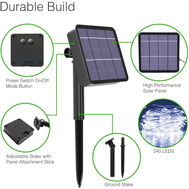 78.7Ft 240LED Solar String Lights 8 Modes Copper Wire Solar Powered Lights Outdoor Waterproof for Christmas
78.7Ft 240LED Solar String Lights 8 Modes Copper Wire Solar Powered Lights Outdoor Waterproof for Christmas