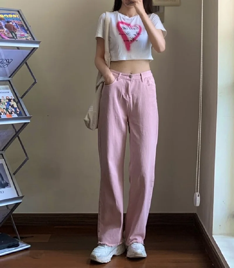 Women's Jeans Self Made Brand Streetwear Pink High Waist Wide Leg Trousers Leisure Baggy Vintage Jeans Straight Denim Pants
Women's Jeans Self Made Brand Streetwear Pink High Waist Wide Leg Trousers Leisure Baggy Vintage Jeans Straight Denim Pants